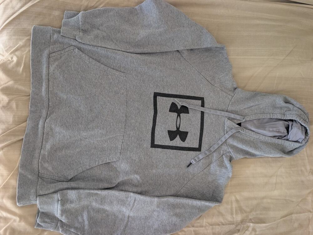 Under Armour Women’s M Gray Fleece Pullover Hoodie Logo Graphic Pocket Cotton